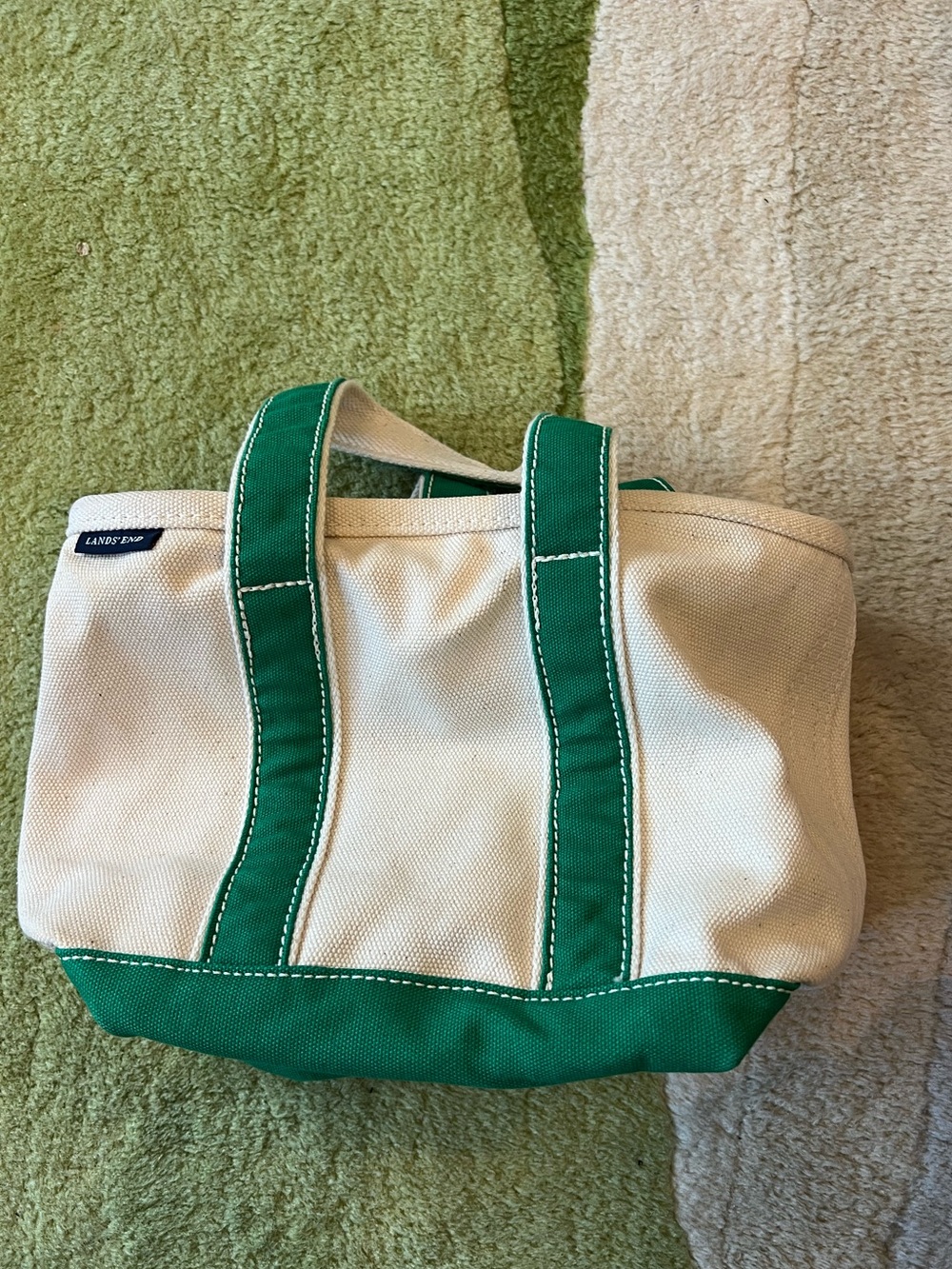 Lands' End Canvas Tote in Cream and Green Trim